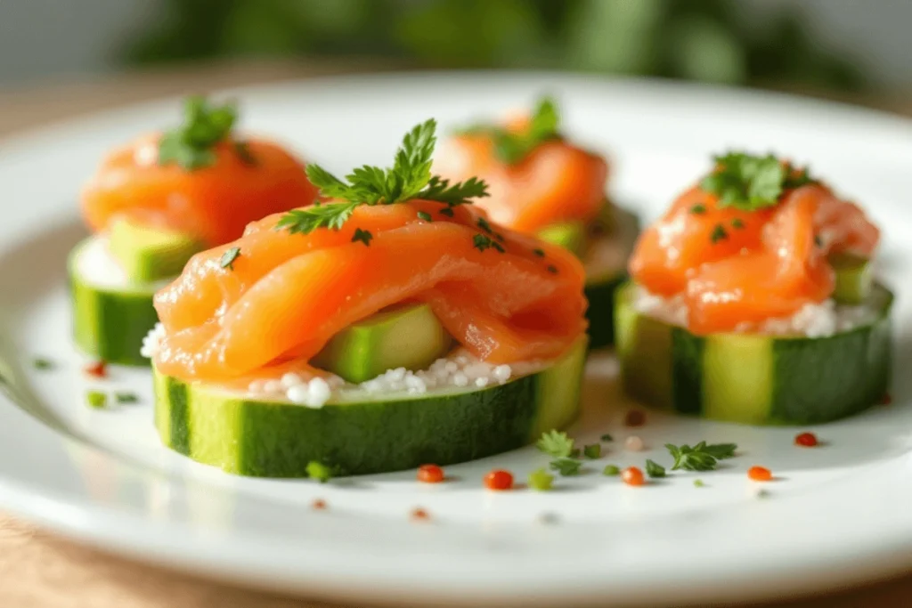 Salmon Avocado Cucumber Sushi Boats