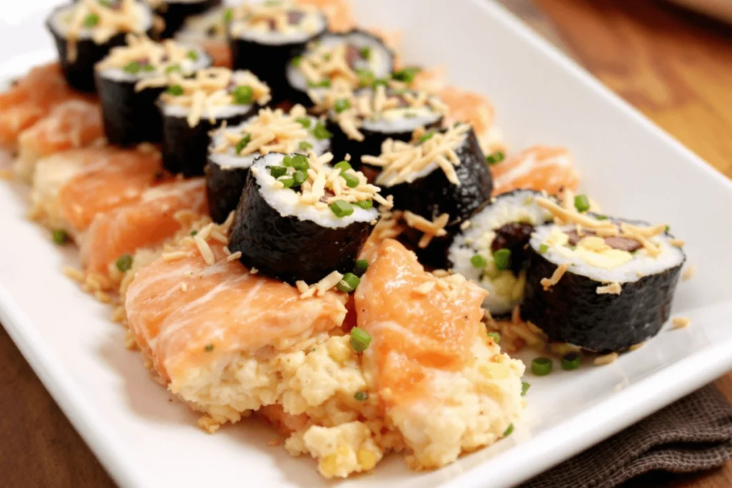 Salmon sushi bake